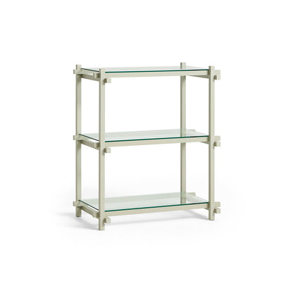 Woody Shelves by HAY - Woody column low / Frame: Smokey Grey Beech / Shelf: Clear Glass