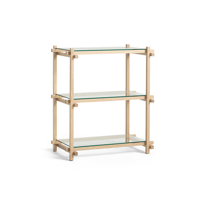 Woody Shelves by HAY - Woody  column low / Frame: Soaped Oak / Shelf: Clear Glass