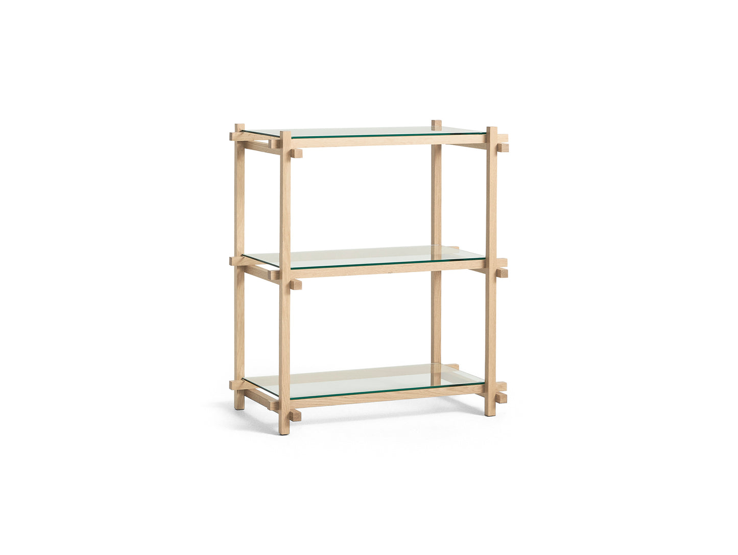 Woody Shelves by HAY - Woody  column low / Frame: Soaped Oak / Shelf: Clear Glass