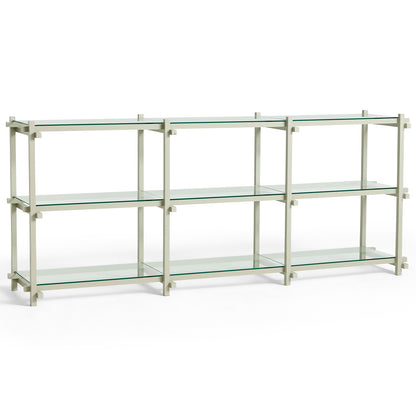 Woody Shelves by HAY - Woody low / Frame: Smokey Grey Beech / Shelf: Clear Glass