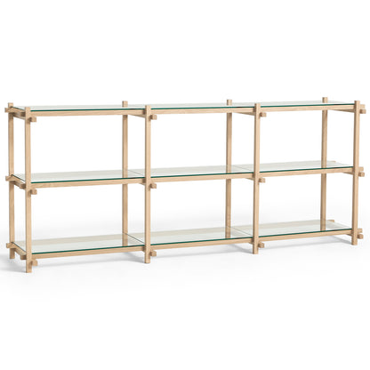 Woody Shelves by HAY - Woody low / Frame: Soaped Oak / Shelf: Clear Glass