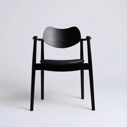 Regatta Chair Seat Upholstered by Ro Collection - Black Lacquered Beech / Exclusive Black Leather
