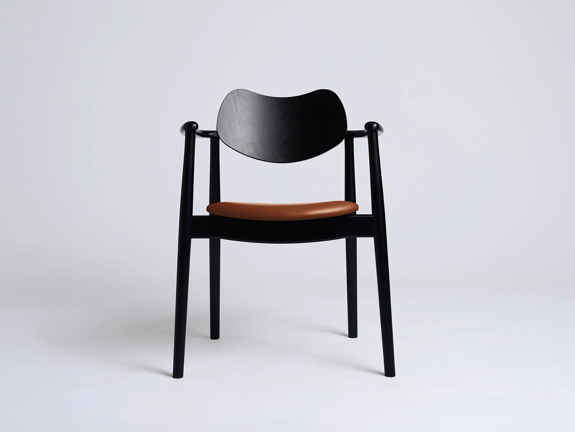 Regatta Chair Seat Upholstered by Ro Collection - Black Lacquered Beech / Exclusive Cognac Leather