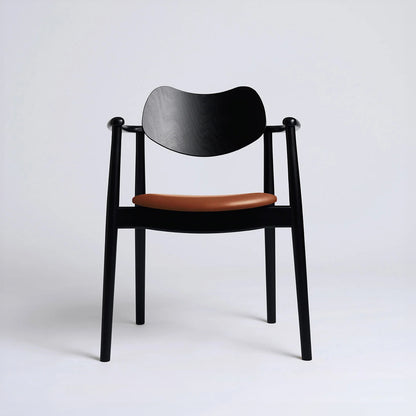 Regatta Chair Seat Upholstered by Ro Collection - Black Lacquered Beech / Standard Calvados Leather