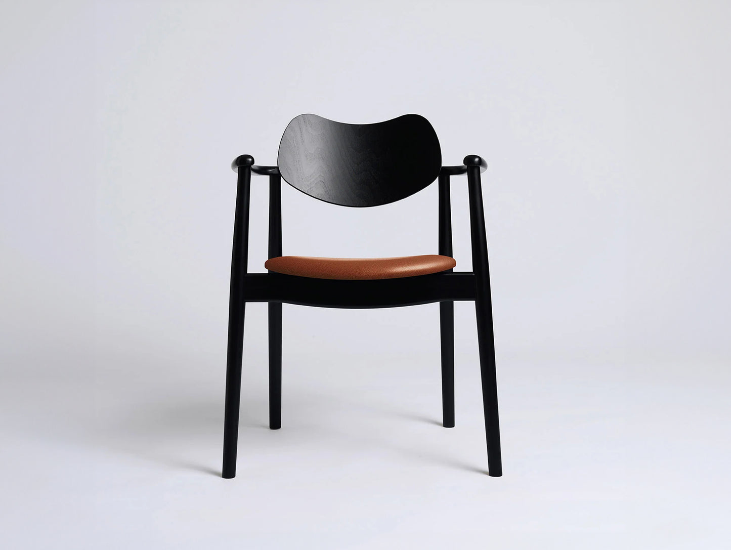 Regatta Chair Seat Upholstered by Ro Collection - Black Lacquered Beech / Standard Calvados Leather