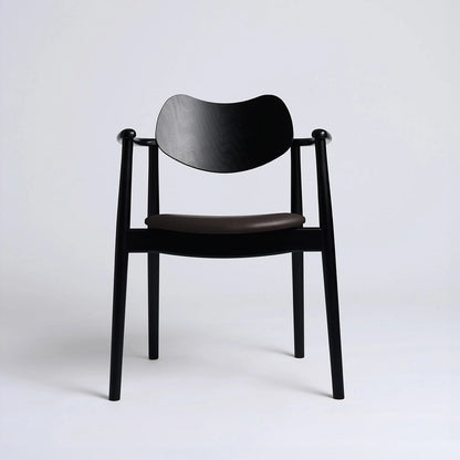 Regatta Chair Seat Upholstered by Ro Collection - Black Lacquered Beech / Standard Dark Brown Leather