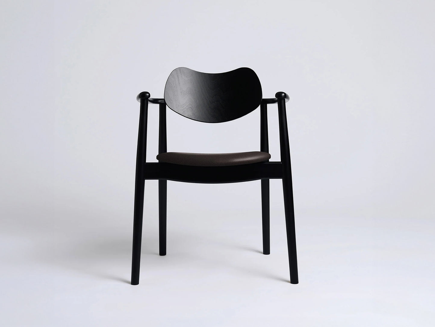 Regatta Chair Seat Upholstered by Ro Collection - Black Lacquered Beech / Standard Dark Brown Leather