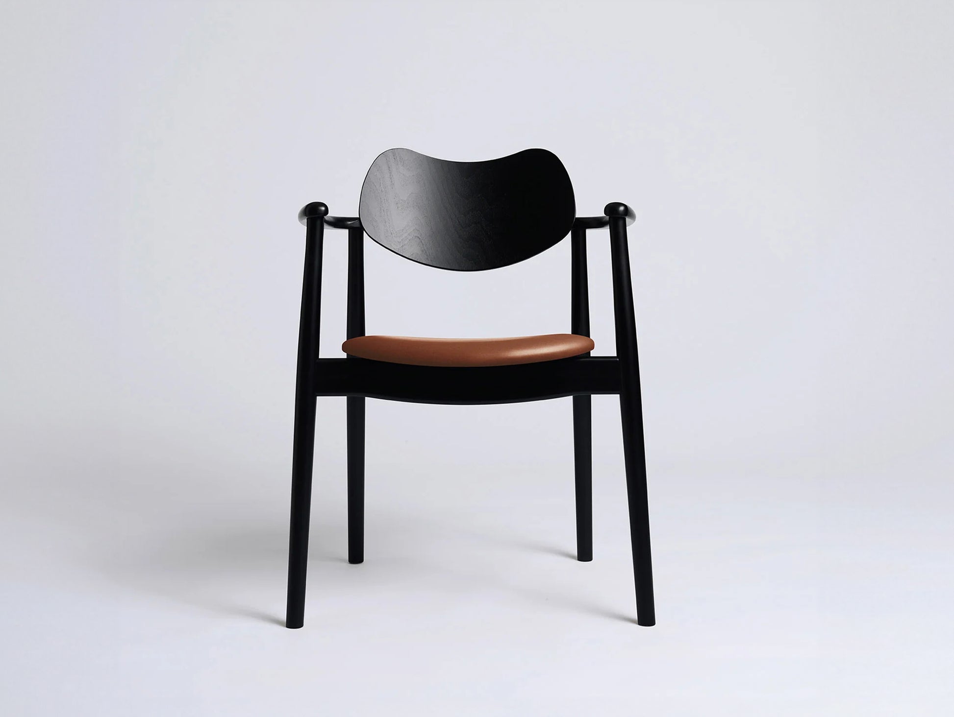Regatta Chair Seat Upholstered by Ro Collection - Black Lacquered Beech / Supreme Cognac Leather