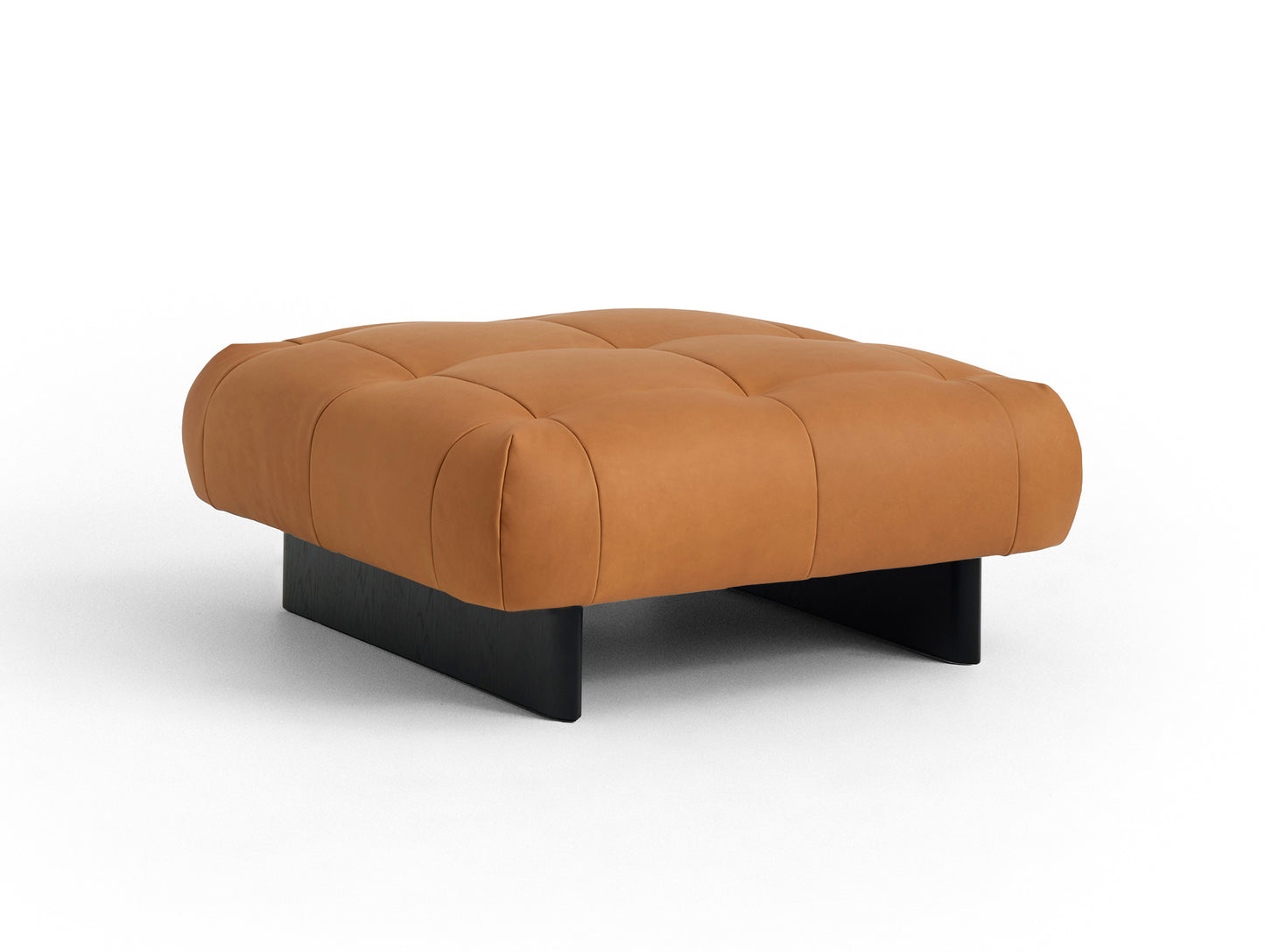 Quilton Lift Ottoman by HAY - Black  Lacquered Oak / Sense Cognac Leather