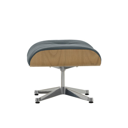 Eames Ottoman by Vitra - Lacquered Chestnut / Smoke Blue Premium Leather (L50)