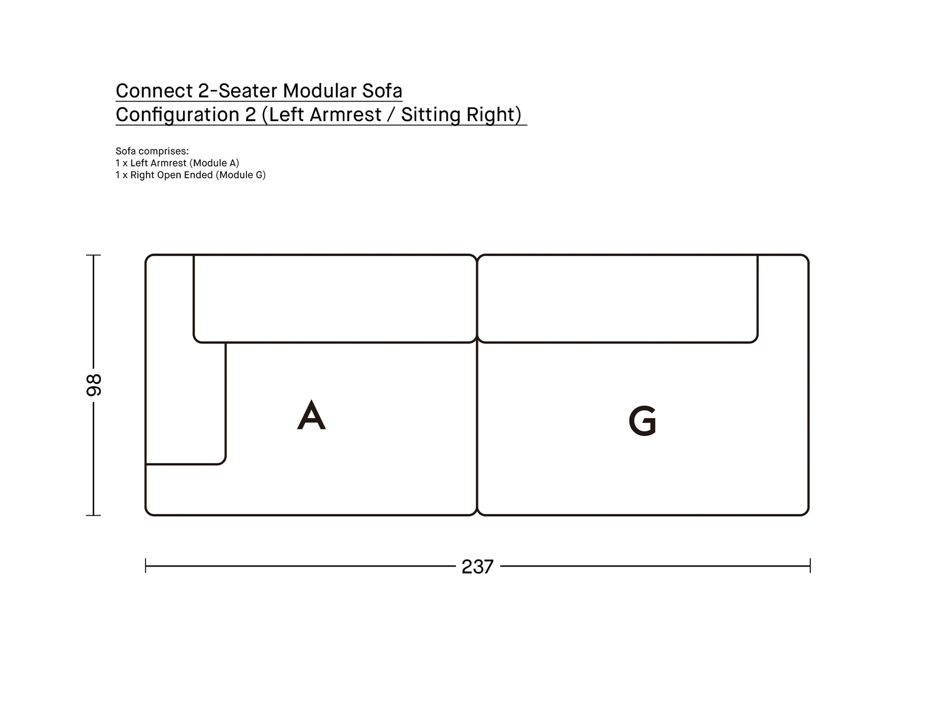 Connect 2-Seater Modular Sofa by Muuto / Configuration 2