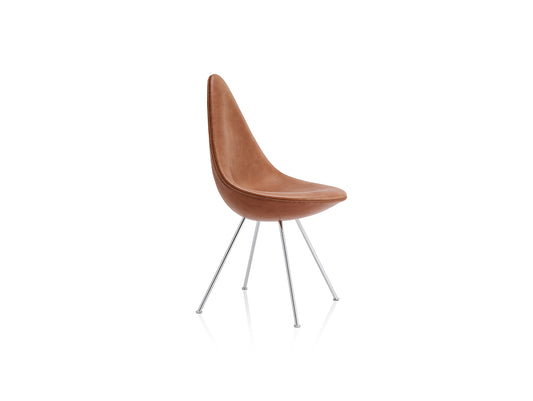 Drop Dining Chair 3110 by Fritz Hansen - Walnut Grace Leather / Chromed Steel