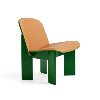 Chisel Lounge Chair (Front Upholstery) by HAY - Lush Green Lacquered Beech / Cognac Sense Leather