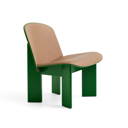 Chisel Lounge Chair (Front Upholstery) by HAY - Lush Green Lacquered Beech / Nougat Sense Leather