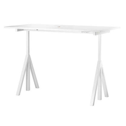 Height Adjustable Work Desk by String - 180 x 90 cm / White Steel Base / White Laminated MDF Desktop