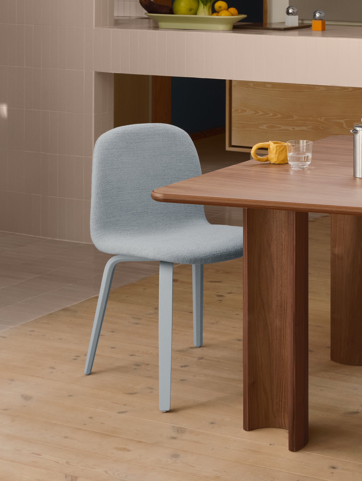 Visu Chair Wood Base Upholstered by Muuto - Light Blue Ash and Ecriture 710