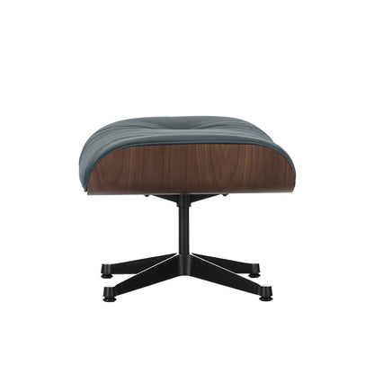 Eames Ottoman by Vitra - Dark Lacquered Walnut / Smoke Blue Premium Leather (L50)