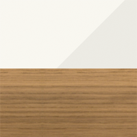 Swatch for White Gloss HPL Tabletop / Natural Oak Base