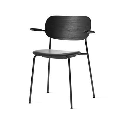 Co Dining Chair Upholstered by Menu - With Armrest / Black Powder Coated Steel / Black Oak / Black Dakar Leather