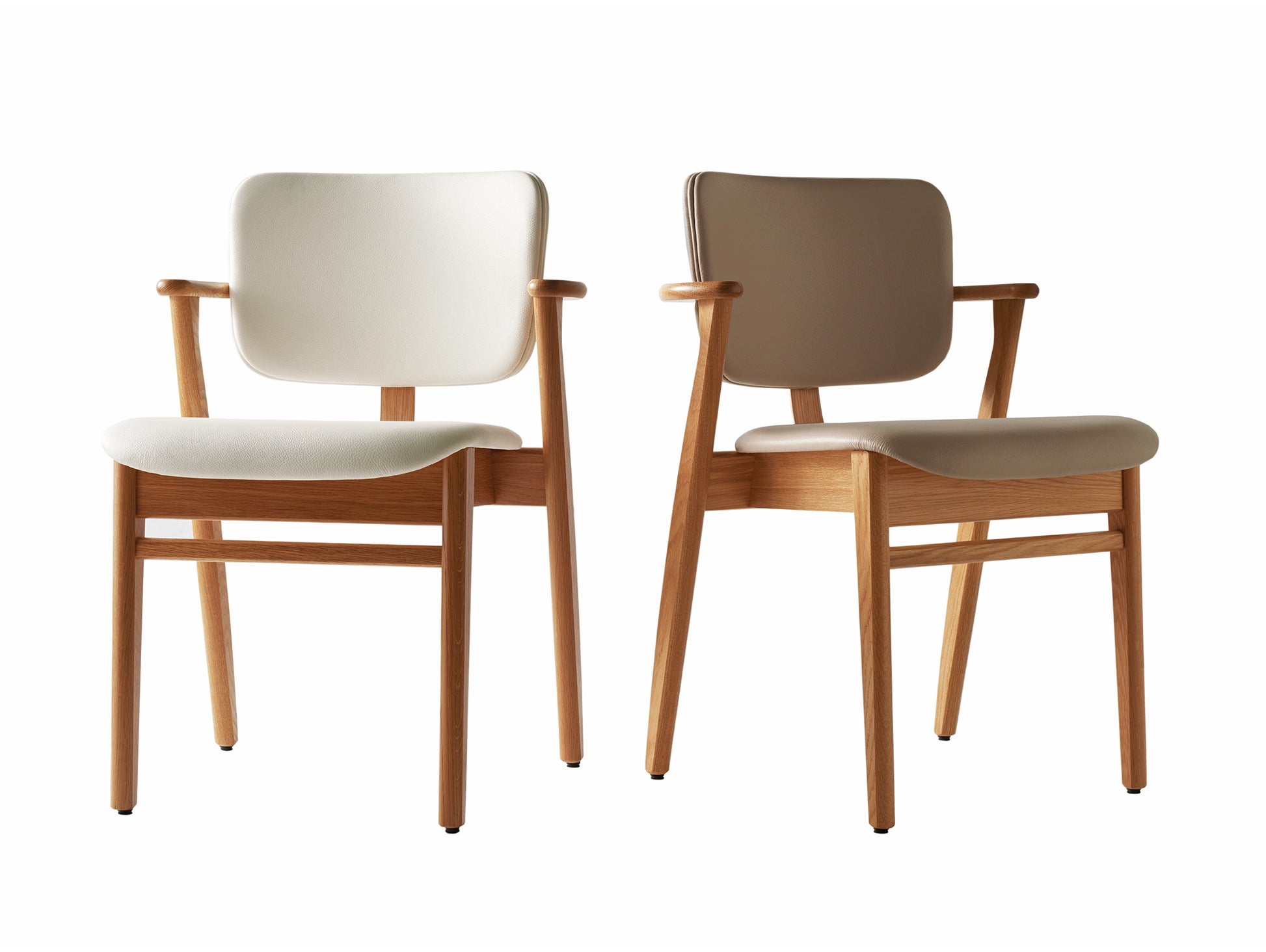 Domus Chair Upholstered by Artek - Frame: Lacquered Birch / Seat and Back: White and Beige Prestige Leather