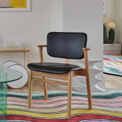 Domus Chair Upholstered by Artek - Frame: Lacquered Oak / Seat and Back: Black Prestige Leather