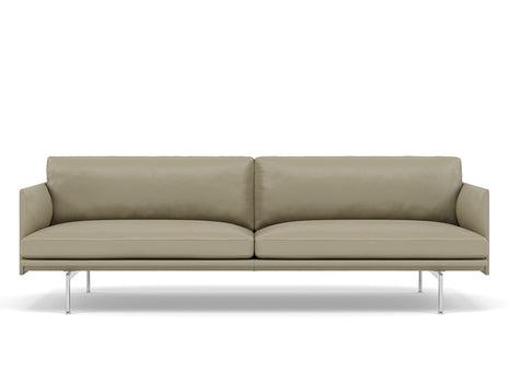 Muuto Outline 3 Seater Sofa - Polished Aluminium Base / stone silk leather