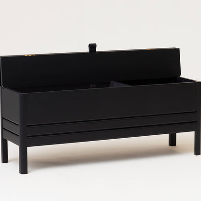 Form and Refine - A Line Storage Bench - Black Stained Oak