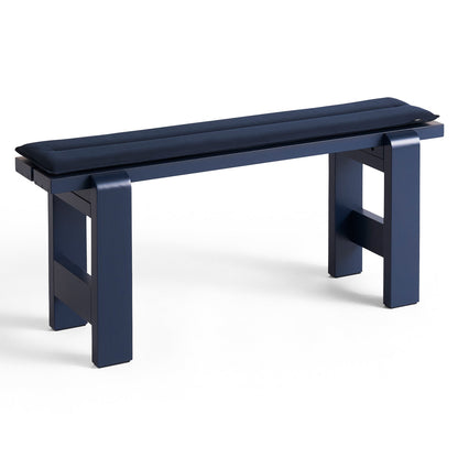 Weekday Bench with Cushion by HAY - Length: 111 cm / Steel Blue Lacquered Pinewood with Dark Blue Cushion