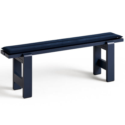 Weekday Bench with Cushion by HAY - Length: 140 cm / Steel Blue Lacquered Pinewood with Dark Blue Cushion