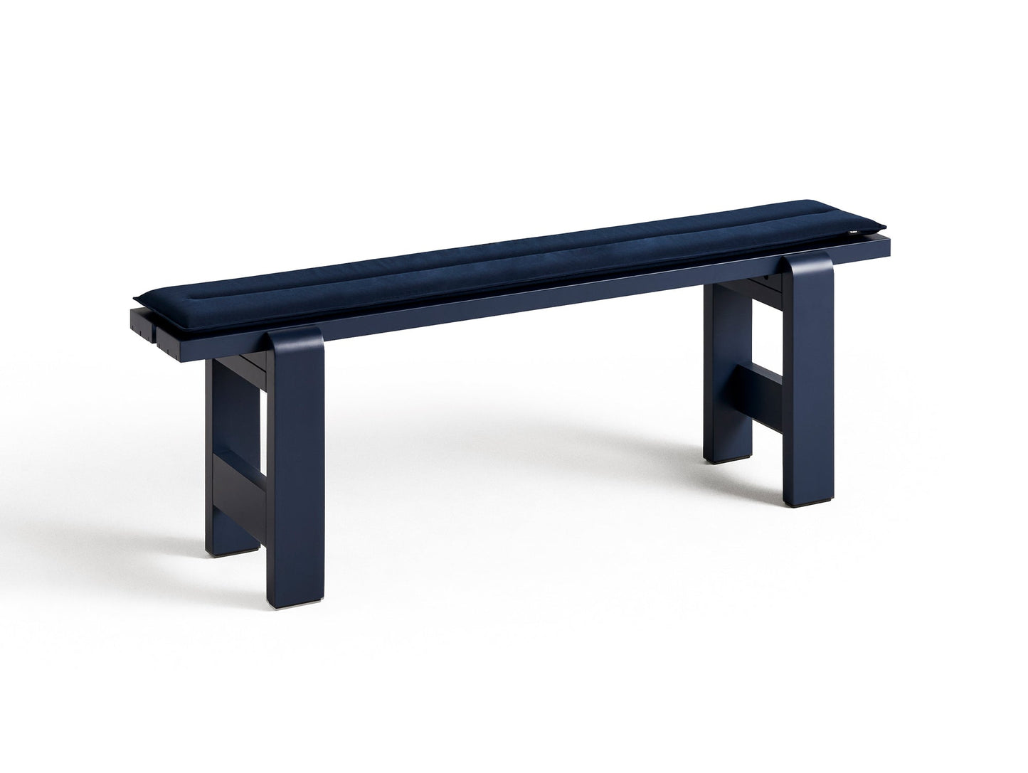 Weekday Bench with Cushion by HAY - Length: 140 cm / Steel Blue Lacquered Pinewood with Dark Blue Cushion