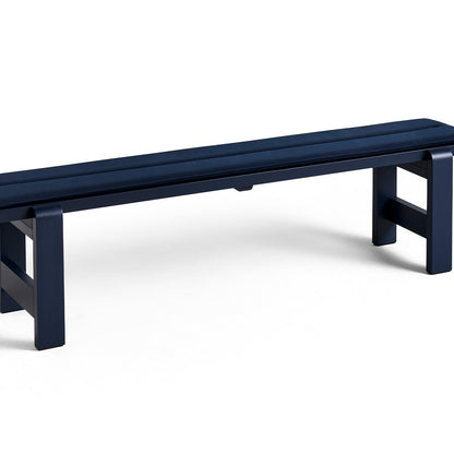 Weekday Bench with Cushion by HAY - Length: 190 cm / Steel Blue Lacquered Pinewood with Dark Blue Cushion 