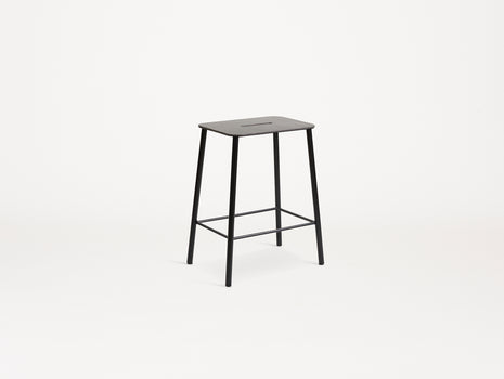Adam Stool Leather by Frama  - H 50cm / Anthracite Leather Top / Black Powder Coated Steel Frame