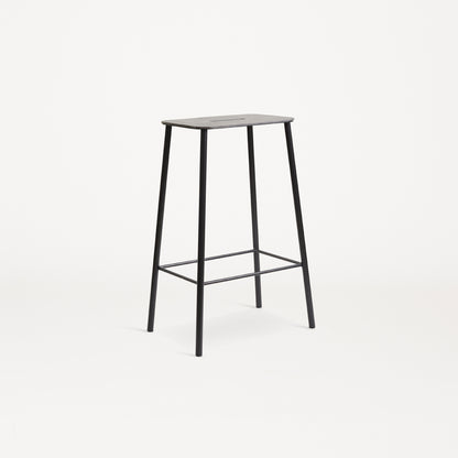 Adam Stool Leather by Frama  - H 65cm / Anthracite Leather Top / Black Powder Coated Steel Frame