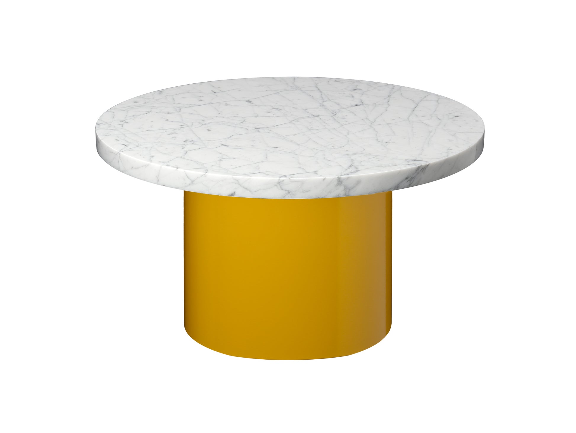 CT09 Enoki Side Table by e15 - (D55 H30 cm) Bianco Carrara Marble Tabletop  / Honey Yellow Steel Base