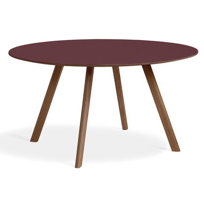 Lacquered Walnut / Burgundy Linoleum Copenhague Round Dining Table CPH25 by HAY