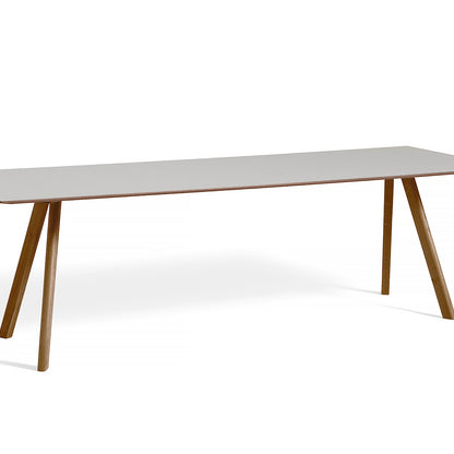 Copenhague Dining Table CPH30 by HAY / 90 x 250 cm / Pebble Grey linoleum top / Walnut base (water based lacquer).