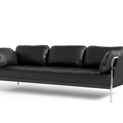 HAY Can Sofa, 3-Seater, Chrome frame, Black Outer, Black Silk Leather