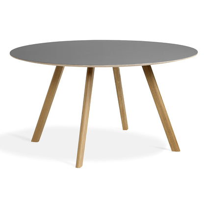 Clear Lacquered Oak Grey Linoleum Copenhague Round Dining Table CPH25 by HAY