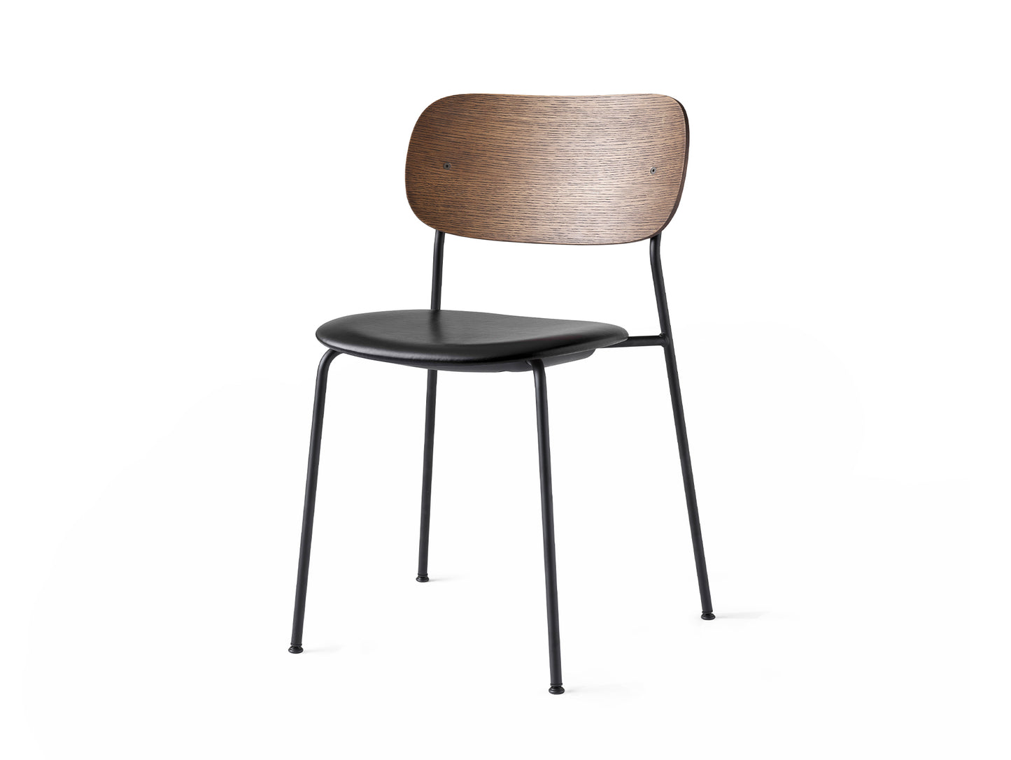 Co Dining Chair Upholstered by Menu - Without Armrest / Black Powder Coated Steel / Dark Oak / Dakar Black Leather