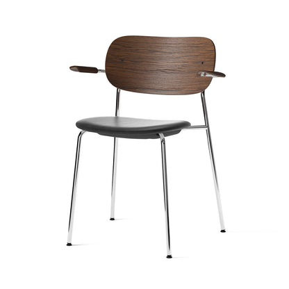 Co Dining Chair Upholstered by Menu - With Armrest / Chromed Steel / Dark Oak / Black Dakar Leather