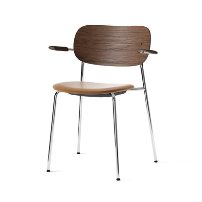 Co Dining Chair Upholstered by Menu - With Armrest / Chromed Steel / Dark Oak / Cognac Dakar Leather
