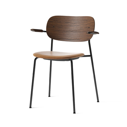 Co Dining Chair Upholstered by Menu - With Armrest / Black Powder Coated Steel / Dark Oak / Cognac Dakar Leather