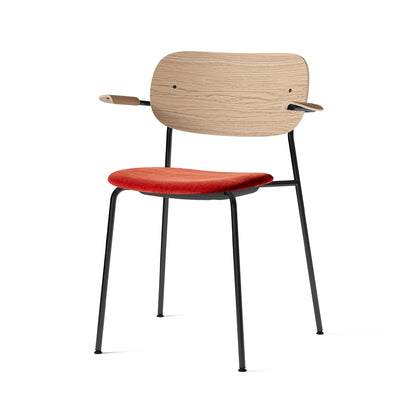 Co Dining Chair Upholstered by Menu - With Armrest / Black Powder Coated Steel / Natural Oak / City Velvet 062