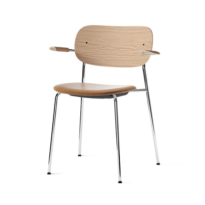 Co Dining Chair Upholstered by Menu - With Armrest / Chromed Steel / Natural Oak / Cognac Dakar Leather