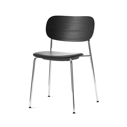 Co Dining Chair Upholstered by Menu - Without Armrest / Chromed Steel / Black Oak / Dakar Black  Leather