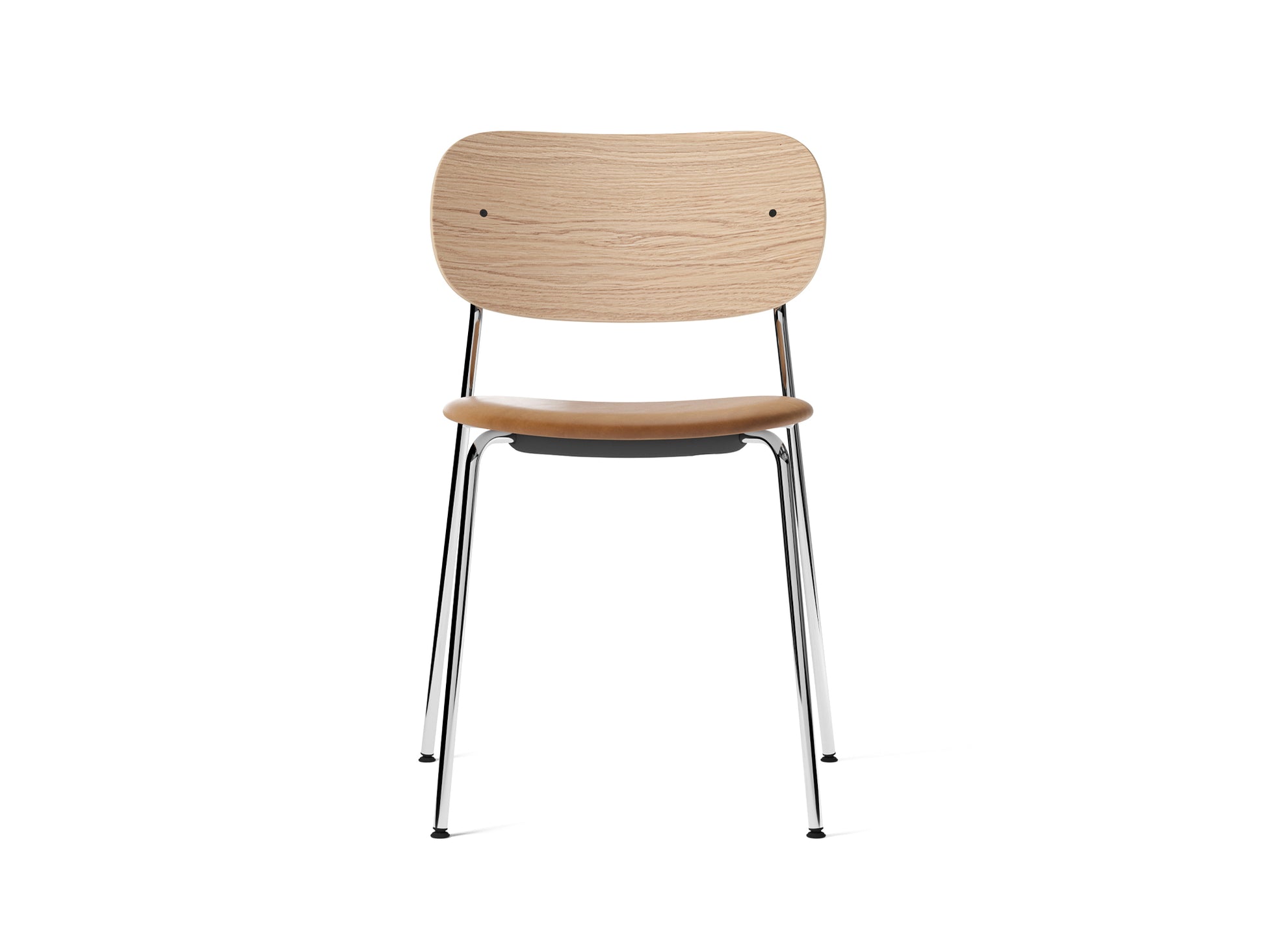 Co Dining Chair Upholstered by Menu - Without Armrest / Chromed Steel / Natural Oak / Dakar Cognac Leather
