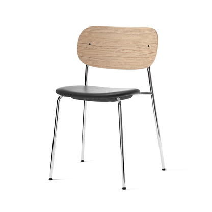 Co Dining Chair Upholstered by Menu - Without Armrest / Chromed Steel / Natural Oak / Dakar Black Leather