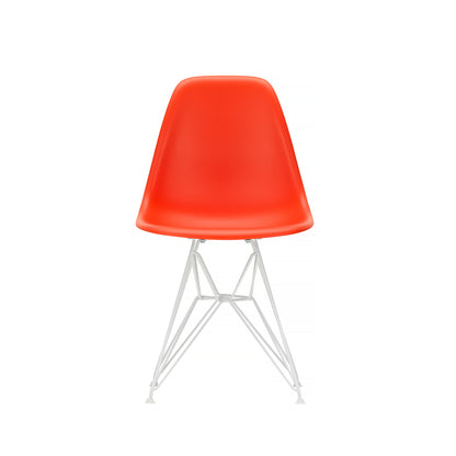 Eames DSR Plastic Side Chair (New Height) in Poppy Red with White Base by Vitra