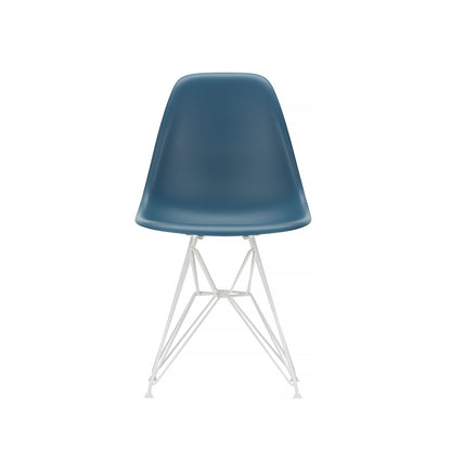 Eames DSR Plastic Side Chair (New Height) in Sea Blue with White Base by Vitra
