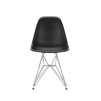 Eames DSR Plastic Side Chair (New Height) in Deep Black with Chrome Base by Vitra